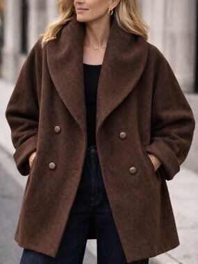 Vintage Oversized Wool Car Coat Brown Shawl Collar Double Breasted XL Best Belli